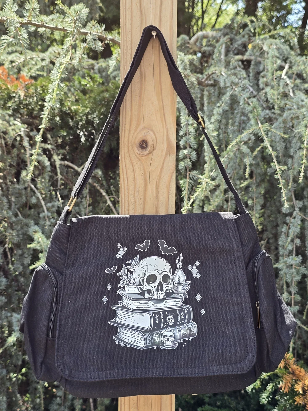 Black Gothic Skull & Books Satchel Shoulder Bag